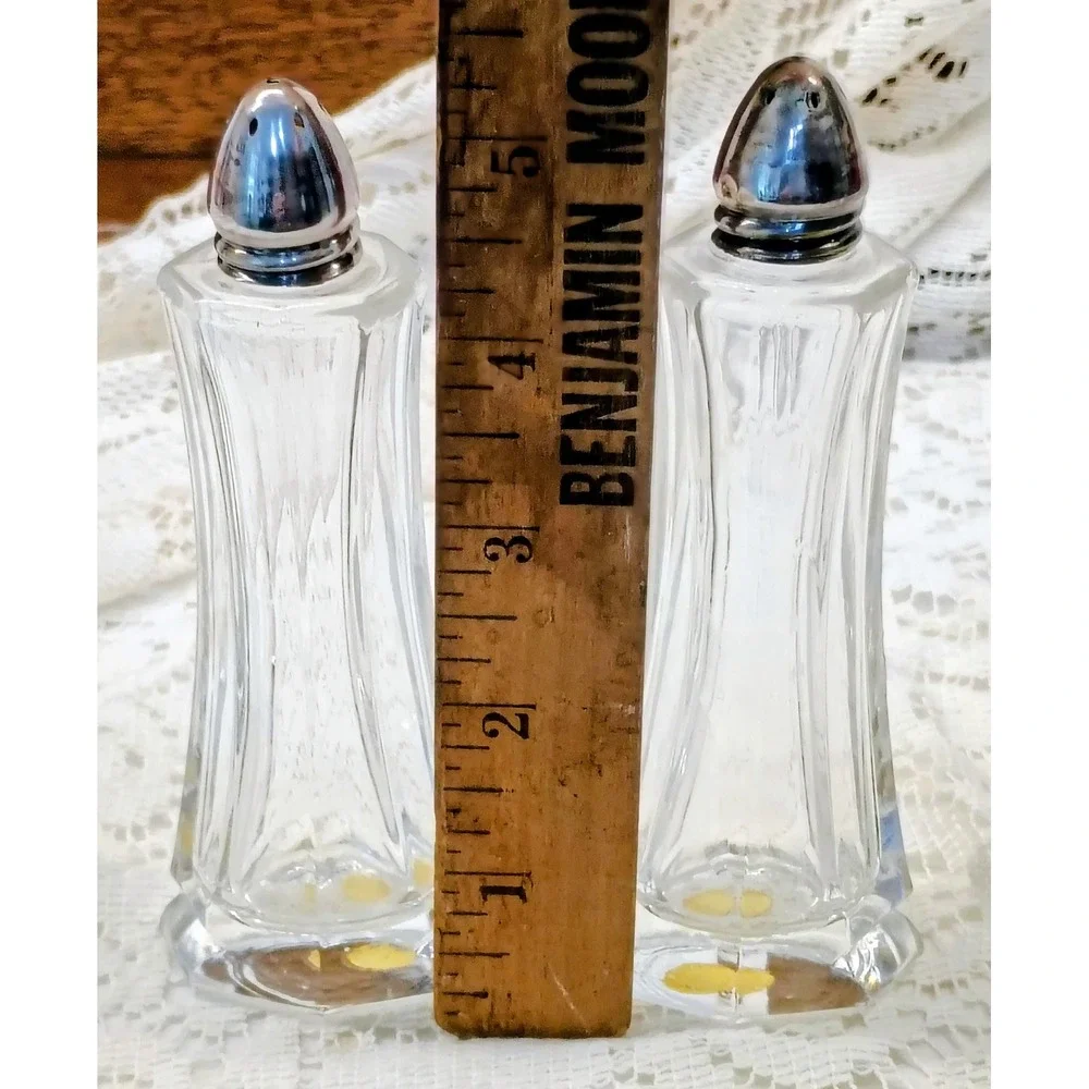Vintage West Germany Crystal Salt‎ and Pepper Shakers Set Paneled Glass 4.5